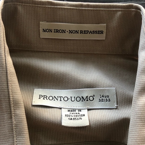 Pronto Uomo Men’s Tan Dress Shirt - Picture 4 of 5